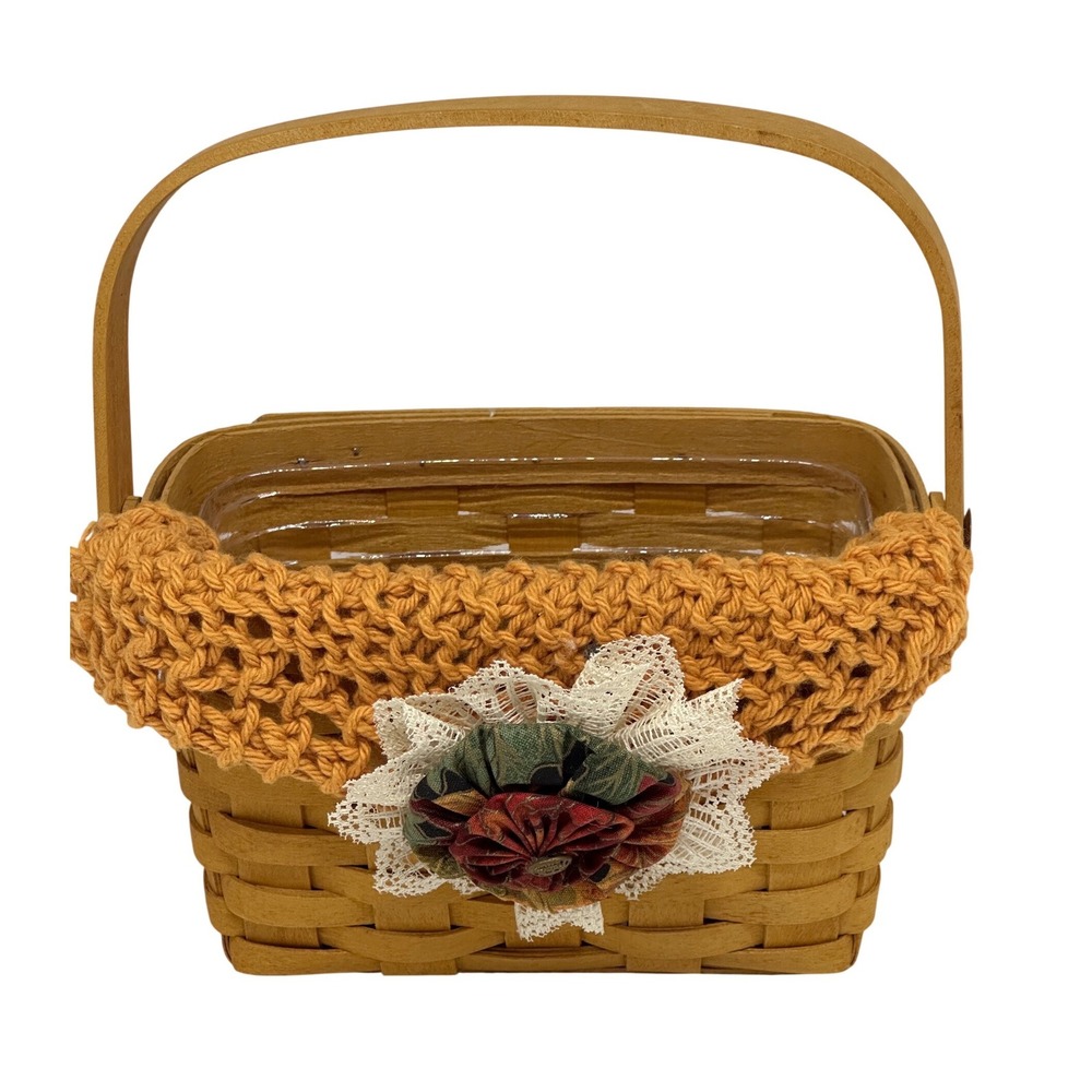 VTG Longaberger Basket Dresden Tour II Brown Woven Fabric Flower Heart Dresden